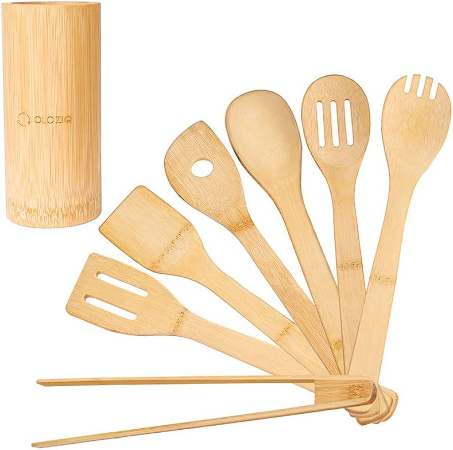 OLOZIQ Bamboo Wooden Kitchen Utensil Set for Cooking with Holder 7Pcs - Premium Quality Kitchen S... | Amazon (US)