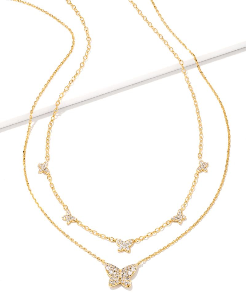Kendra Scott Lillia Crystal Butterfly Gold Layering Necklace Set in White Crystal | Nano Gem | Kendra Scott