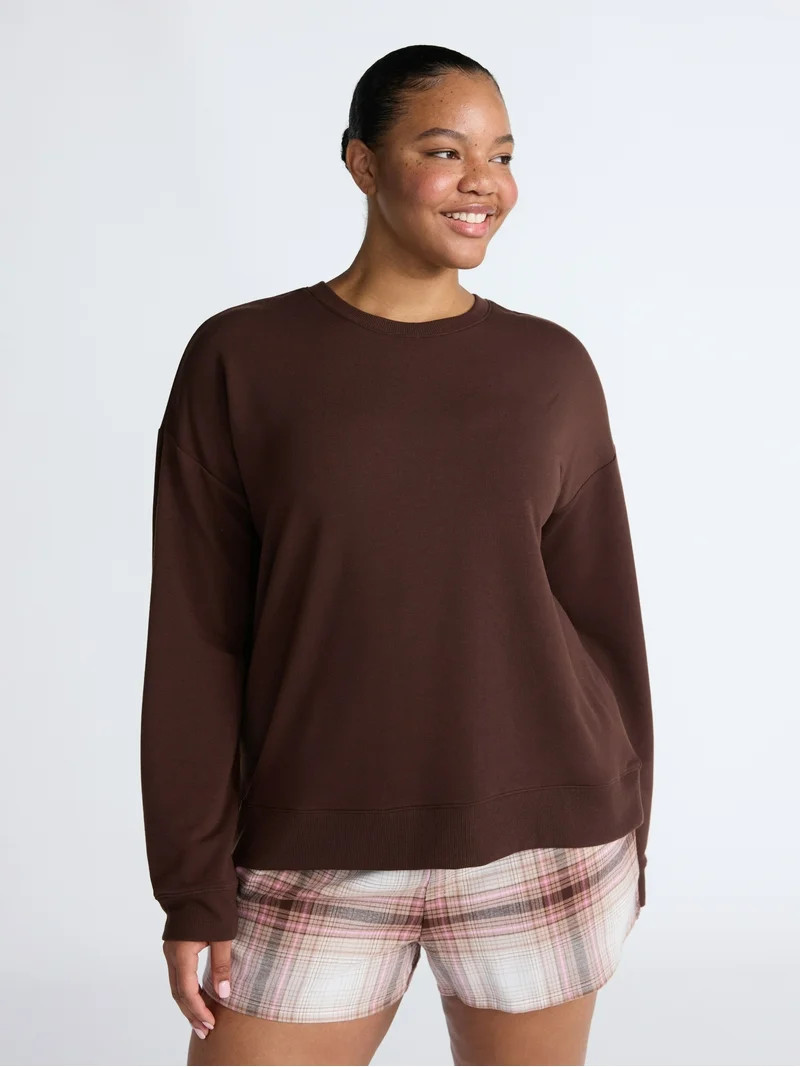 Joyspun Women's Fleece Drop Shoulder Sleep Top with Long Sleeves, Sizes XS-3X - Walmart.com | Walmart (US)