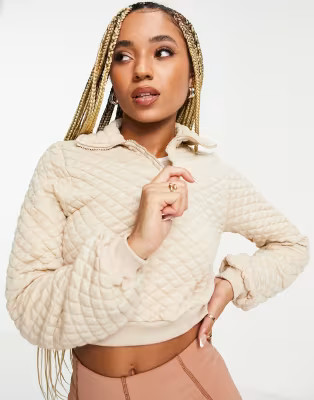 Threadbare quilted half zip sweater co-ord in sand | ASOS (Global)