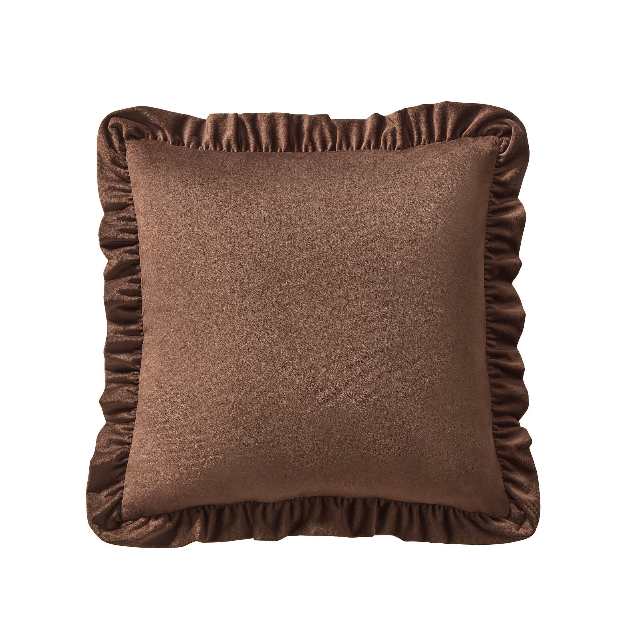 My Texas House 20" x 20" Brown Velvet Ruffle Decorative Pillow | Walmart (US)