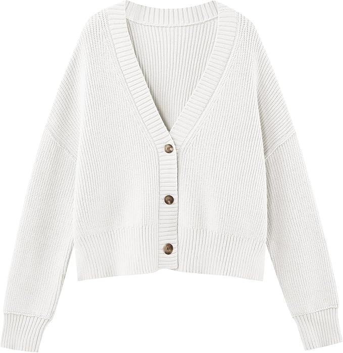 LILLUSORY Women's Lightweight Cropped Cardigan 2023 Open Front Button Sweaters V Neck Cardigans K... | Amazon (US)