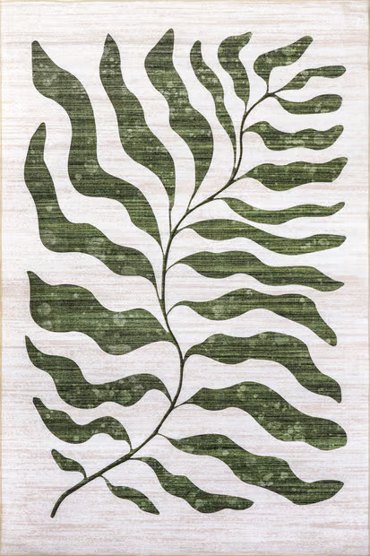 Green Ronnie Palm Branch Washable Indoor/Outdoor 5' x 8' Area Rug | Rugs USA