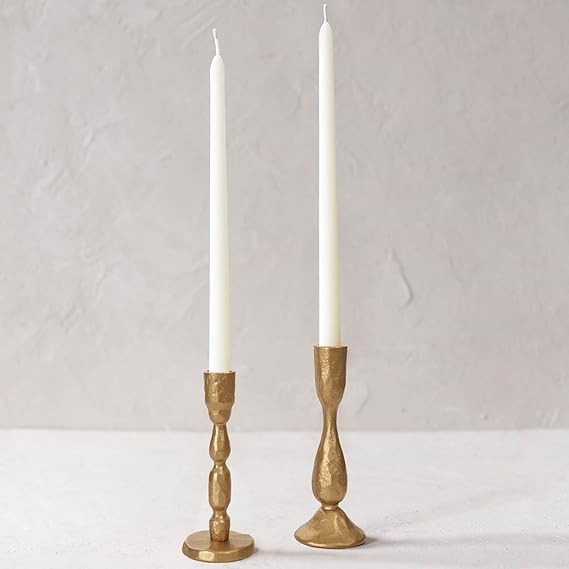 Antique Brass Handcrafted Iron Taper Candle Holders - Set of 2 Decorative Candlesticks for Weddin... | Amazon (US)