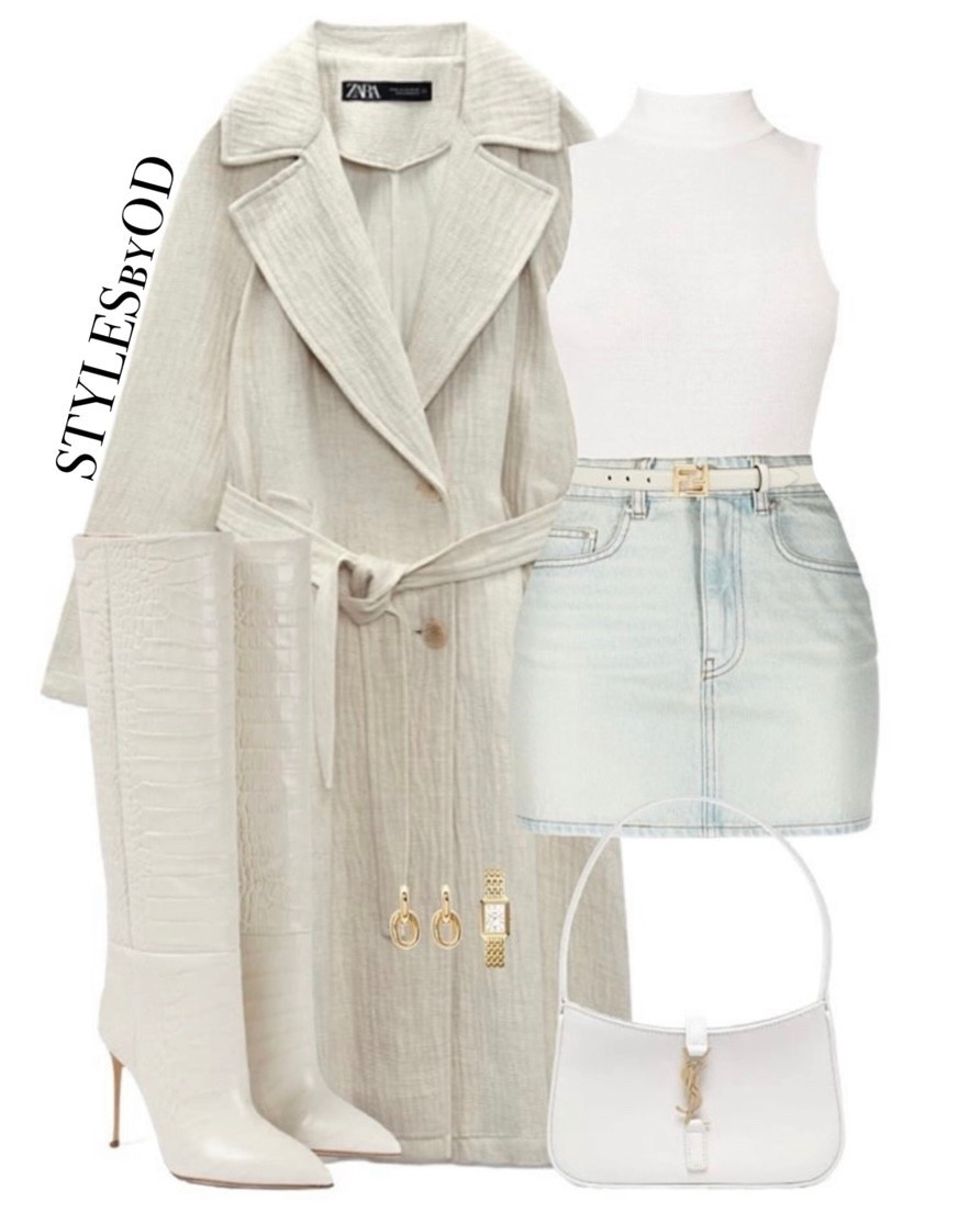 SOPHISTICATED & ELAGANT IN COLD NEUTRALS🍦

A casual & timeless outfit using a monochromatic neutral palette. This look is a masterclass in textural contrast, pairing a long-line, light cream coat with a sleek mock-neck bodysuit and a light-wash denim mini for an effortlessly polished and high-end transition uniform for a city stroll or coffee date☕️🍦✨

#LTKstyletip #LTKfashion #SpringStyle

#LTKSpringSale #LTKU #LTKSeasonal