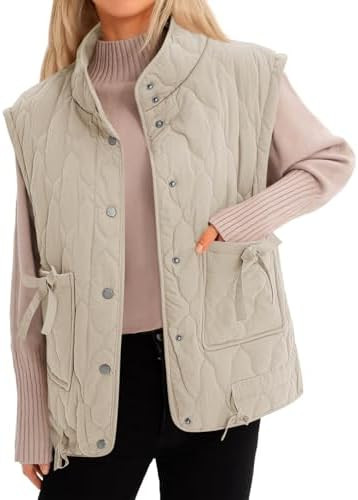 Cicy Bell Womens Puffer Quilted Vest Lightweight Stand Collar Cap Sleeve Jackets Button Down Padd... | Amazon (US)