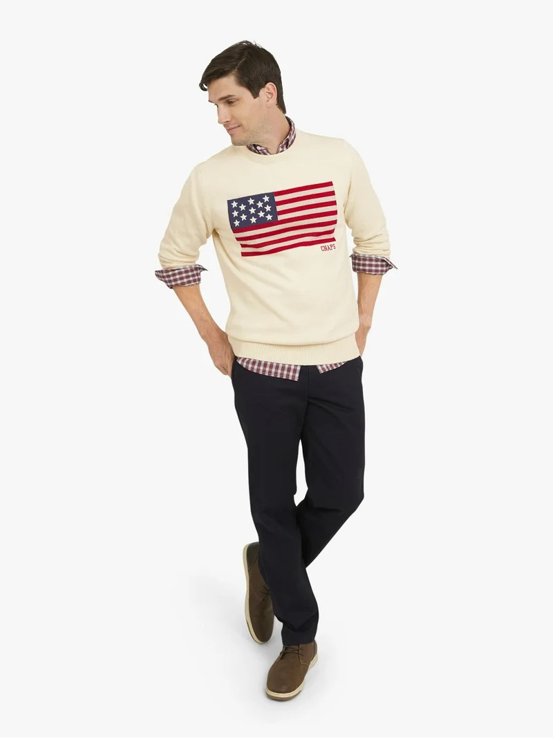 Chaps Men's & Big Men's Long Sleeve Flag Crewneck Sweater, Sizes S-3XL | Walmart (US)