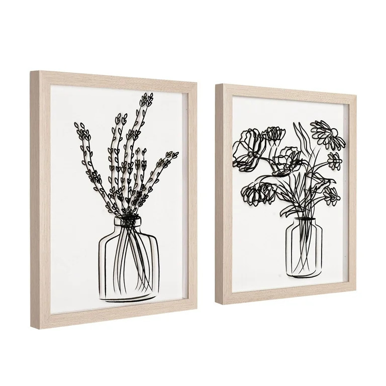 Crystal Art Gallery Florals in Vase Black Print on Clear Framed Wall Decor 11" x 14" Set of 2 | Walmart (US)