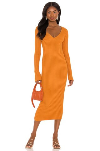 NBD Bekah Deep V Midi Dress in Ginger from Revolve.com | Revolve Clothing (Global)