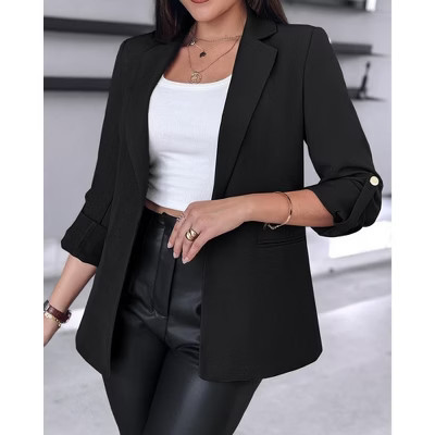 Women's Open-Front Blazer - 3/4 Roll-Up Sleeve Tailored Work & Casual Jacket,blackXL | Target