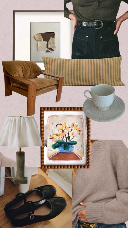 February likes and wants. 🤎
Romanticizing your home with vintage stripes and new table lamps. 
Invest into comfy lounge chairs.
Get new frames for personal art 
Mary Jane shoes 
Statement belts 
Lounge in cashmere 