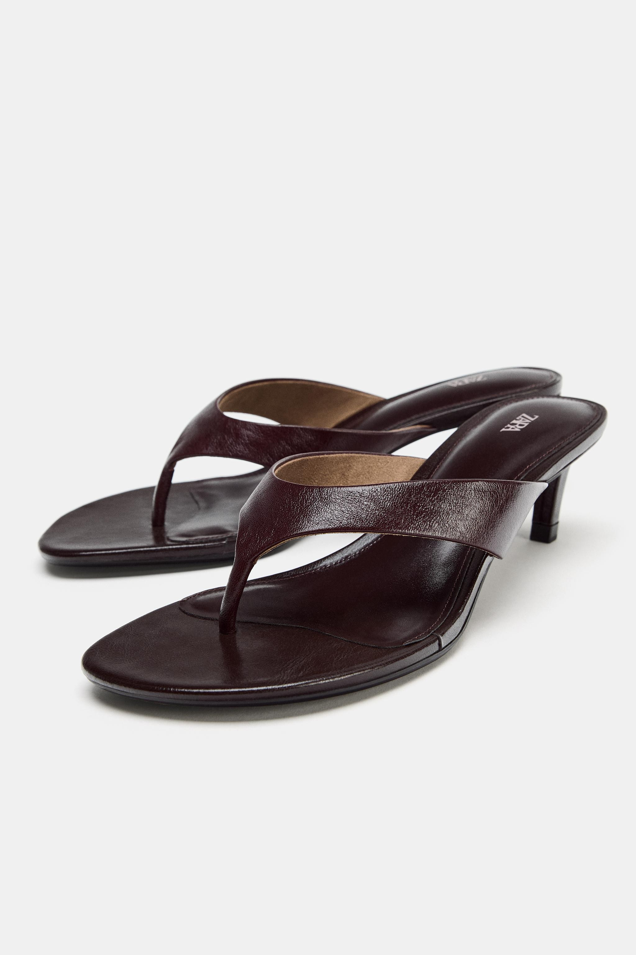 Leather sandals. Toe-post strap on the front. Mid stiletto heel. Round toe.Heel height: 5 cm. / 1... | Zara AU