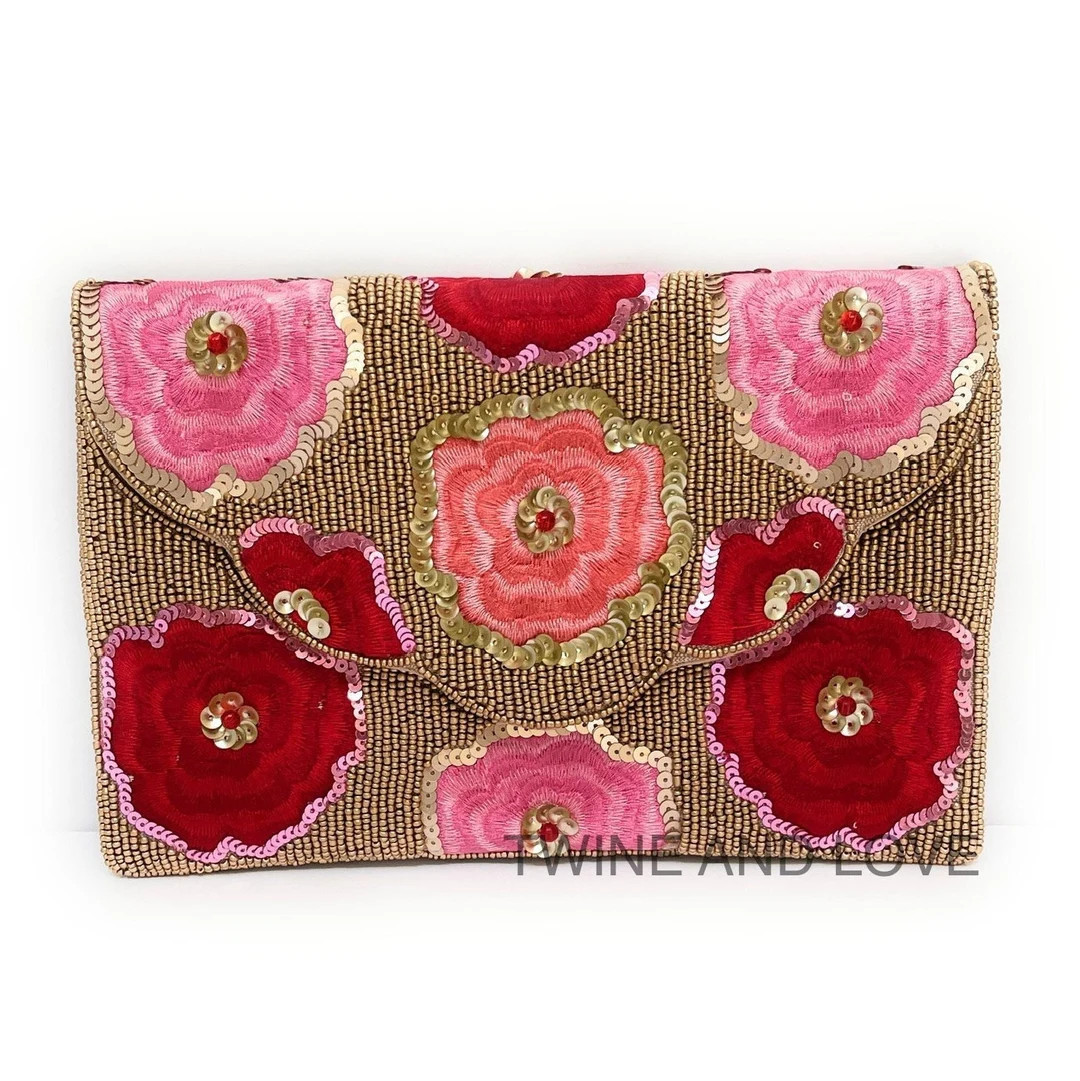 FLORAL Beaded Clutch, Fuchsia Beaded Clutch, Floral Beaded Clutch Purse, Summer Clutch Bag, Party... | Etsy (US)