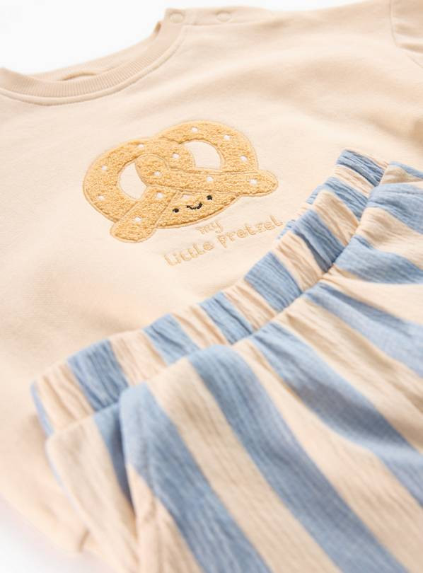 Cream Pretzel Print Sweatshirt & Joggers Set 6-9 months | Tu Clothing