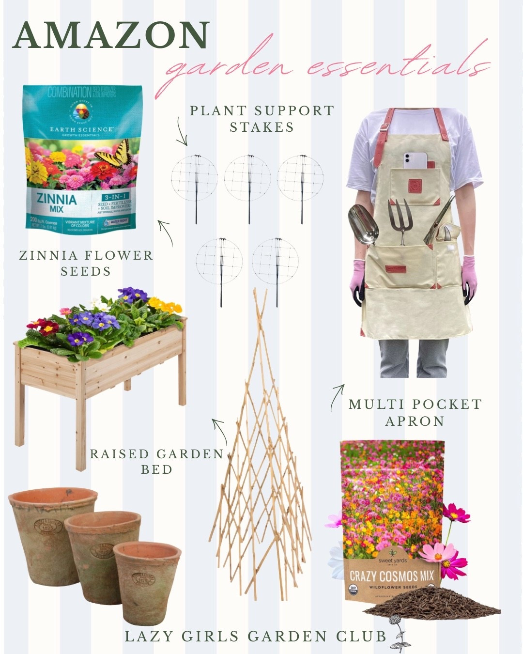 Shop some of my garden essentials from Amazon! 

Zinnia flower seed mix, wildflower seed mix, gardening apron, gardening bamboo trellis, raised garden bend, gardening pots, garden stakes 

#LTKfindsunder50 #LTKfindsunder100 #LTKSeasonal