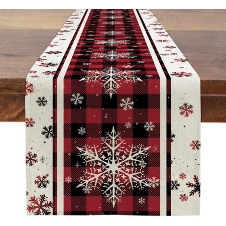 Newhomestyle Christmas Table Runner Buffalo Plaid Snow Flake Winter Holiday Christmas Runner for Tab | Walmart (US)
