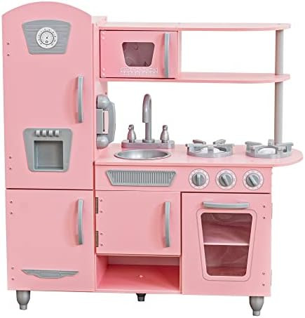 KidKraft Vintage Wooden Play Kitchen with Pretend Ice Maker and Play Phone, Pink, Gift for Ages 3... | Amazon (US)