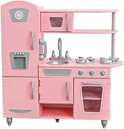 KidKraft Vintage Wooden Play Kitchen with Pretend Ice Maker and Play Phone, Pink, Gift for Ages 3+ | Amazon (US)