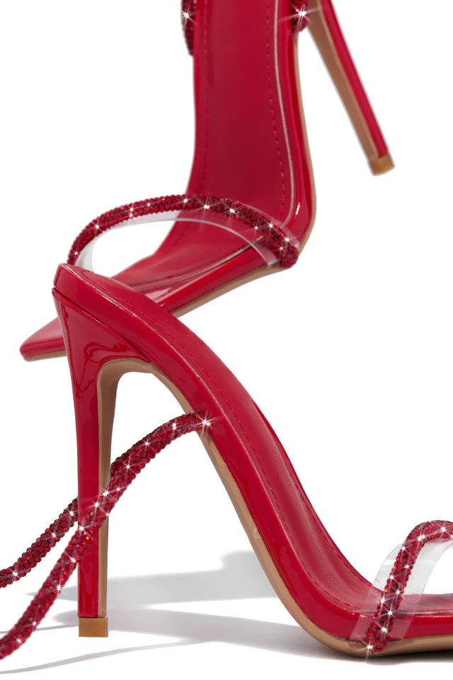 Explore Sofia Red Lace-Up Embellished Heels | MISS LOLA
