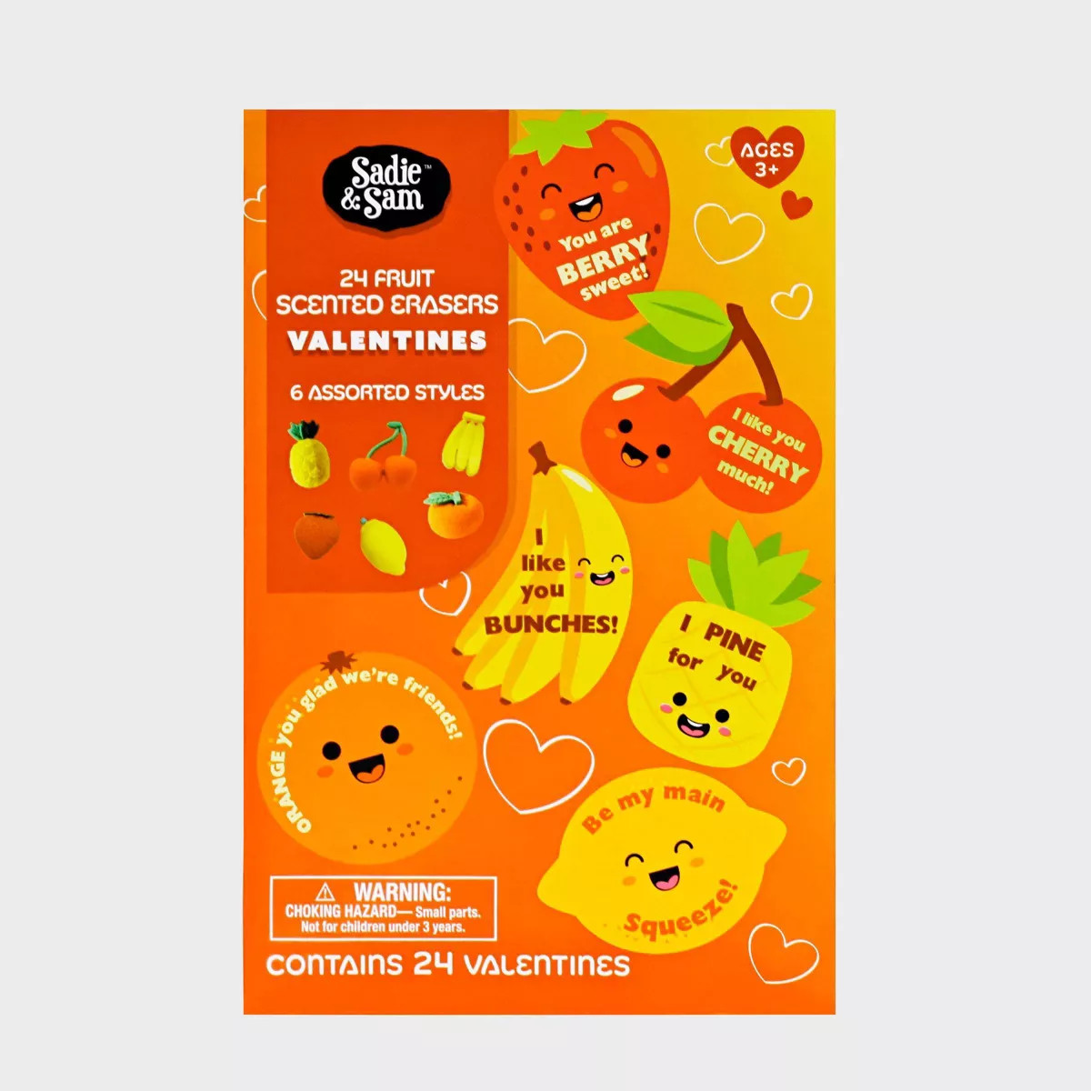 Sadie & Sam 24ct Fruit Fun Valentine's Day Classroom Exchange Cards with Mini Fruit Scented Erase... | Target