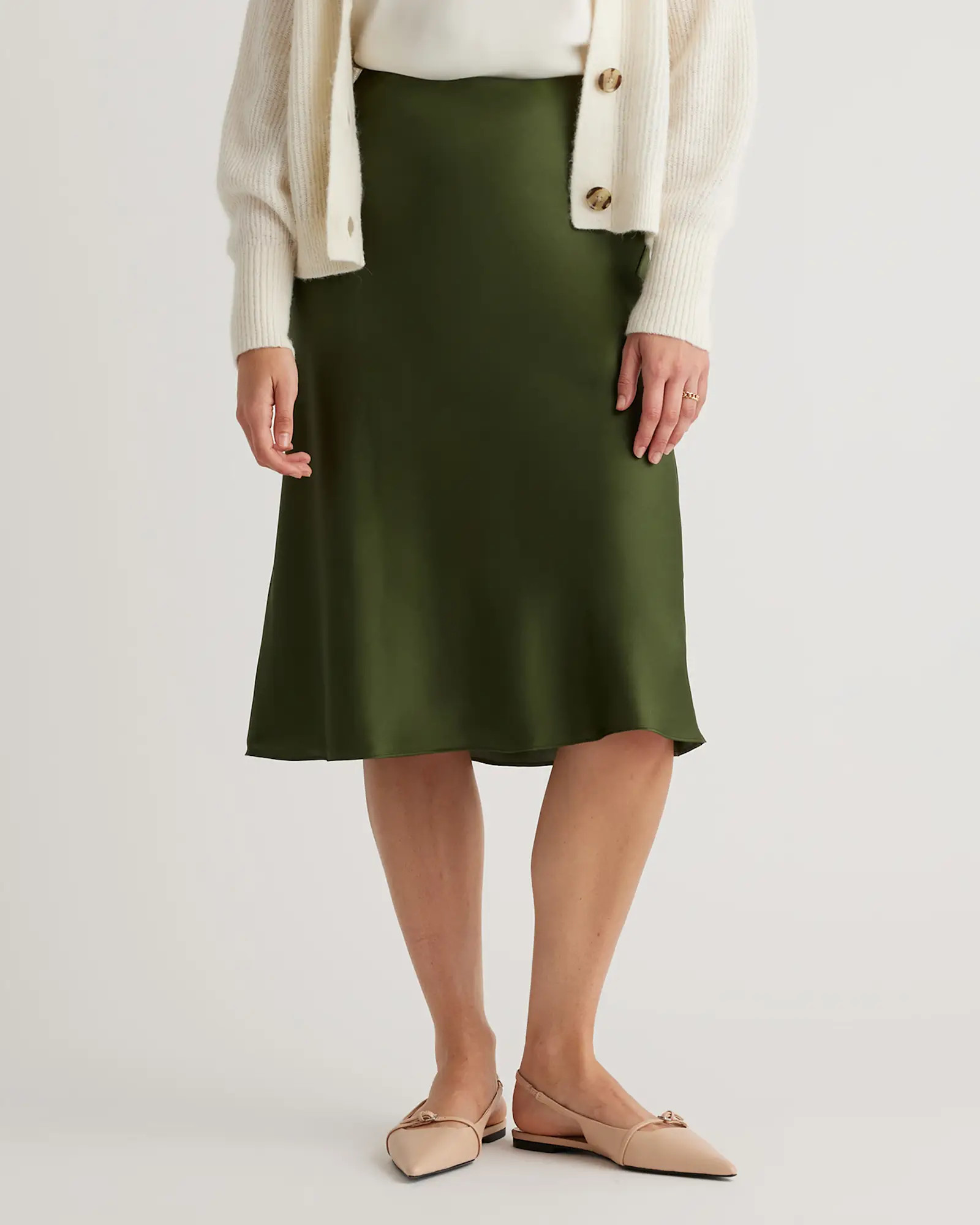 100% Washable Silk Skirt in Basil Green | Quince