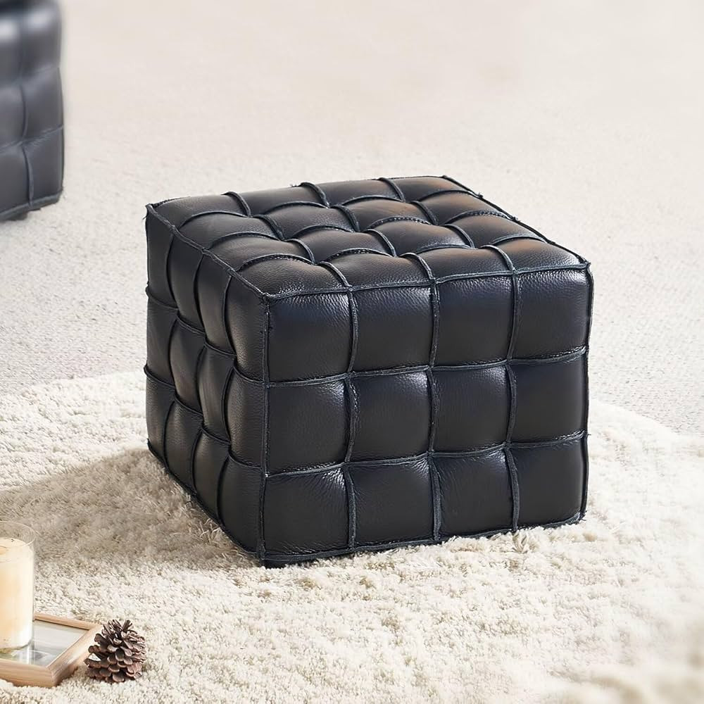 Footstool - Genuine Leather Tufted Ottoman Foot Rest for The Living Room, Modern Square Ottoman S... | Amazon (US)