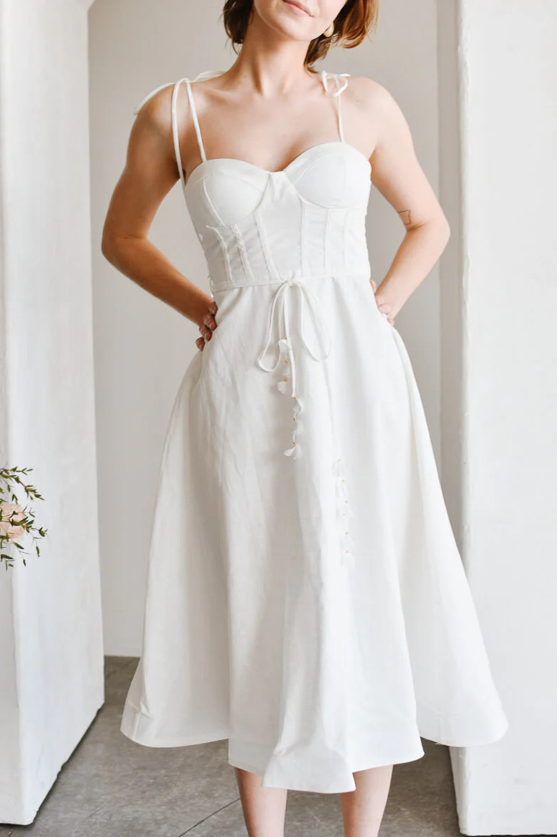 Chiara White Bustier-Style Midi Dress | Confête
