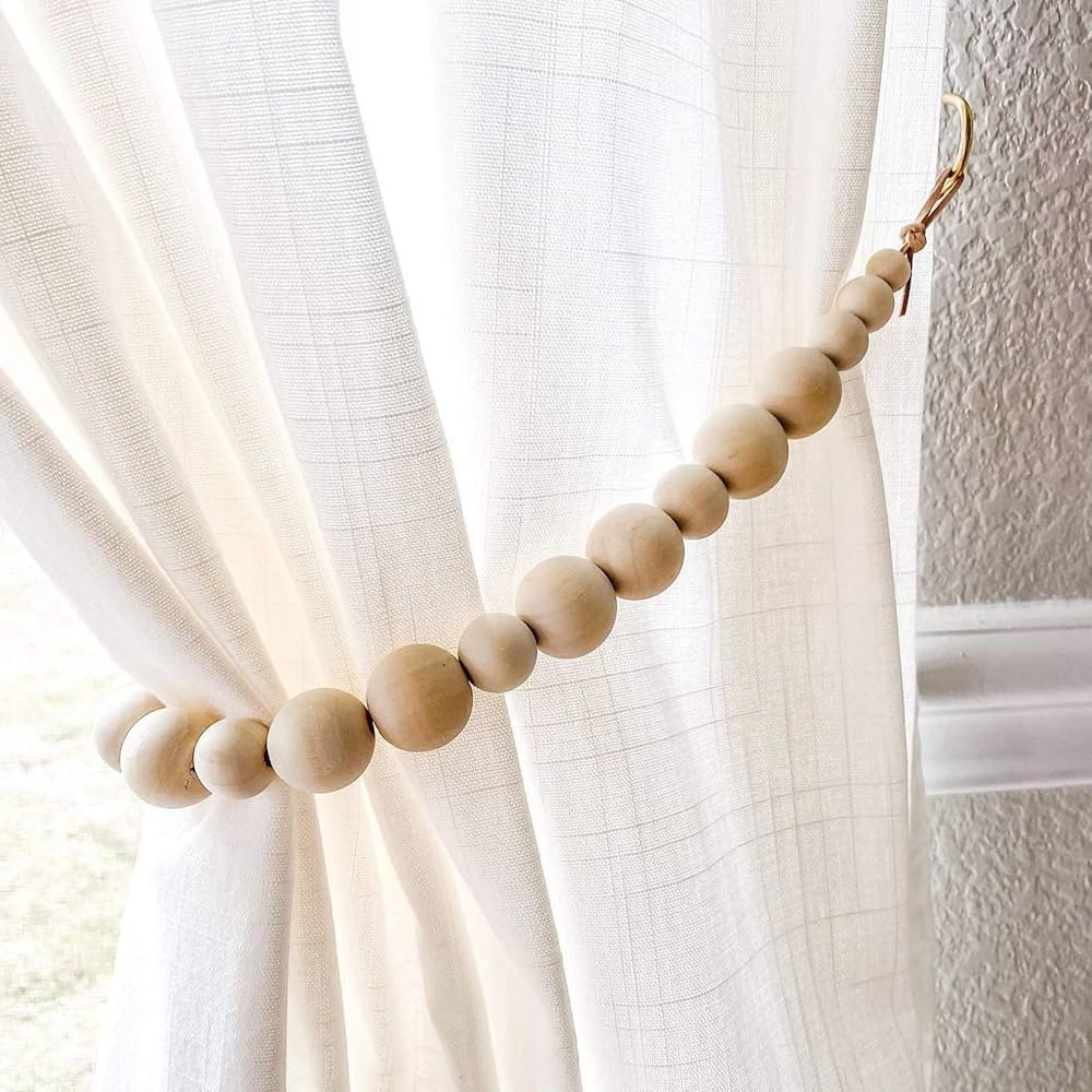 ZILucky Set of 2 Curtain Tie Backs, Natural Wood Drape Tiebacks, Window Treatment, Farmhouse Garl... | Amazon (US)