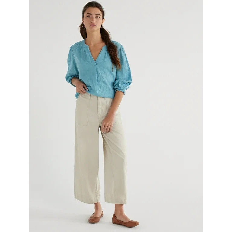 Time and Tru Women's Cropped Wide Leg Pants, Inseam 24", Sizes 2-20 | Walmart (US)
