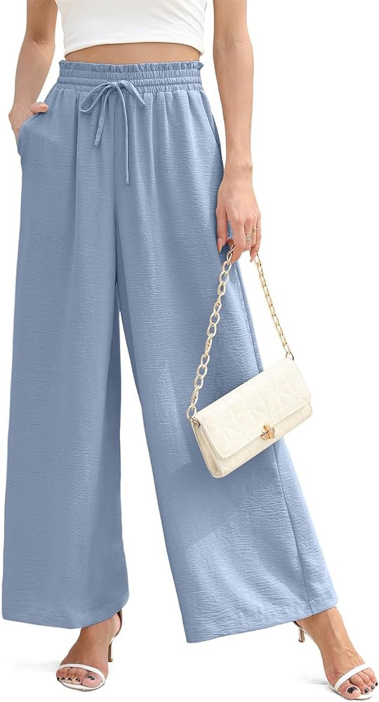 Women's Wide Leg Linen Pants High Waisted Flowy Palazzo Pants Lounge Loose Casual Work Pants Trou... | Amazon (US)