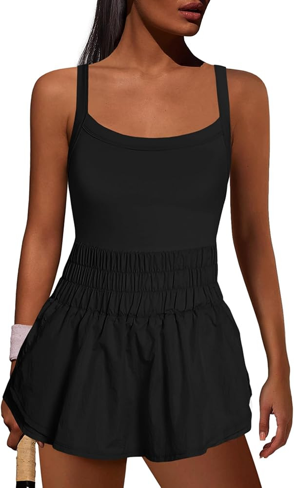 ReachMe Womens Workout Romper Athletic Dress One Piece Jumpsuits Sleeveless Running Skortsie Acti... | Amazon (US)