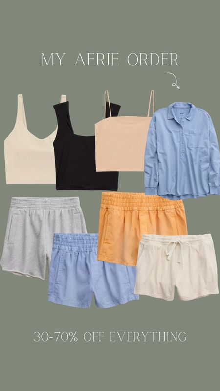 My recent aerie order for summer! Took advantage of the memorial day weekend sale (ends today) and picked up some comfy shorts on tops. Aerie is truly my favorite for around the house / EASY pieces & I wear them nonstop. Always true to size for me - M 

#LTKFindsUnder50 #LTKSaleAlert #LTKSeasonal