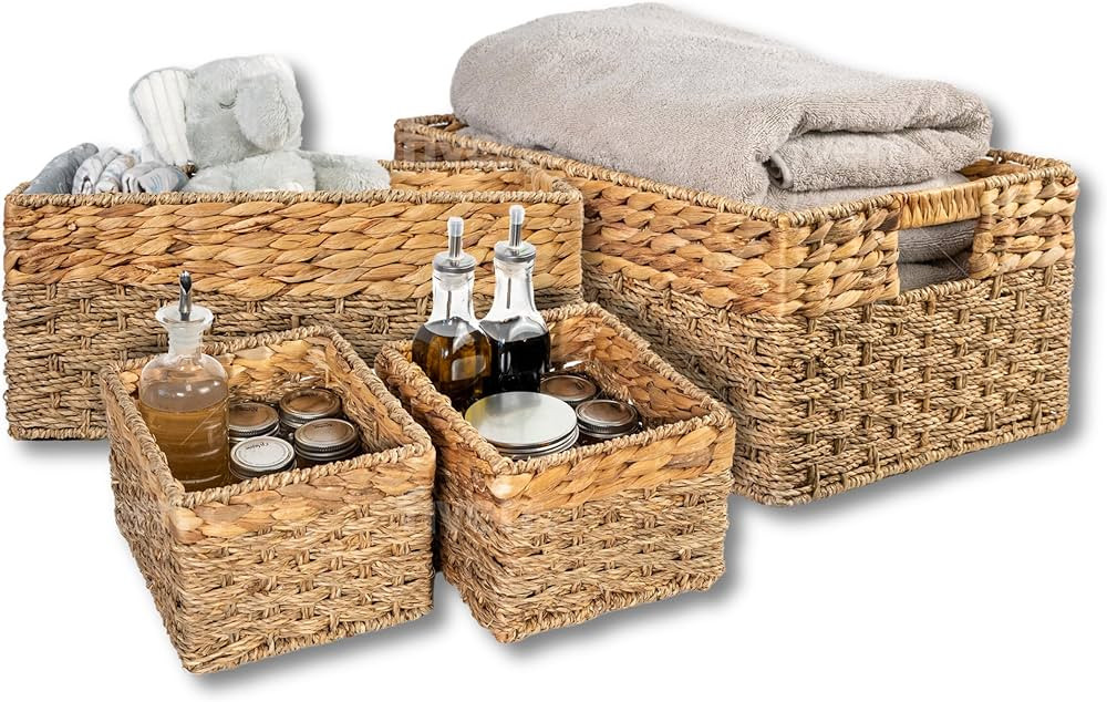 Wicker Storage Baskets for Shelves, Wicker Basket Set include Large, Medium, and Small 2PK, Natur... | Amazon (US)