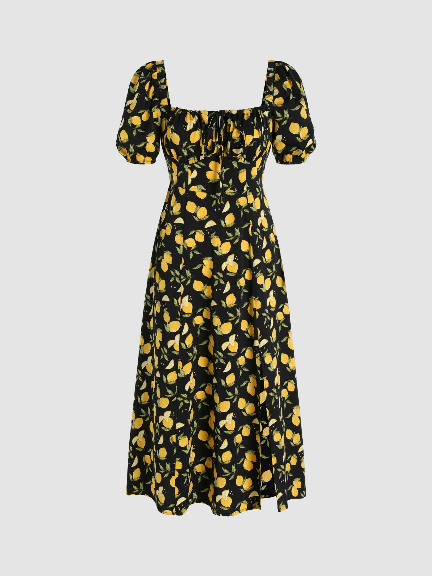 Lemon Split Knotted Shirred Midi Dress | Cider