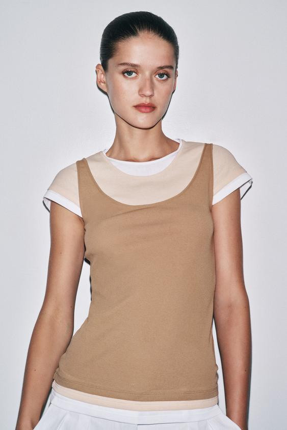 CONTRAST LAYERED T-SHIRT | Zara UK