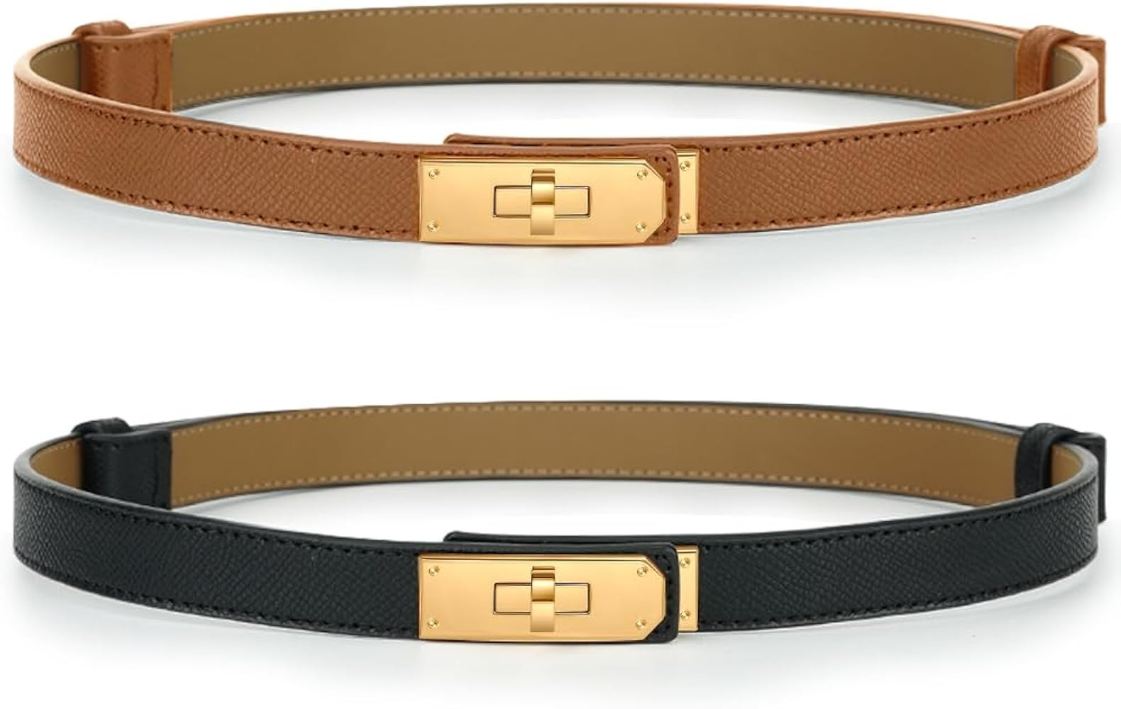 Womens Leather Belts For Jeans Dresses Pants Skinny Waist Belt with Adjustable Gold Turn-Lock Buc... | Amazon (US)