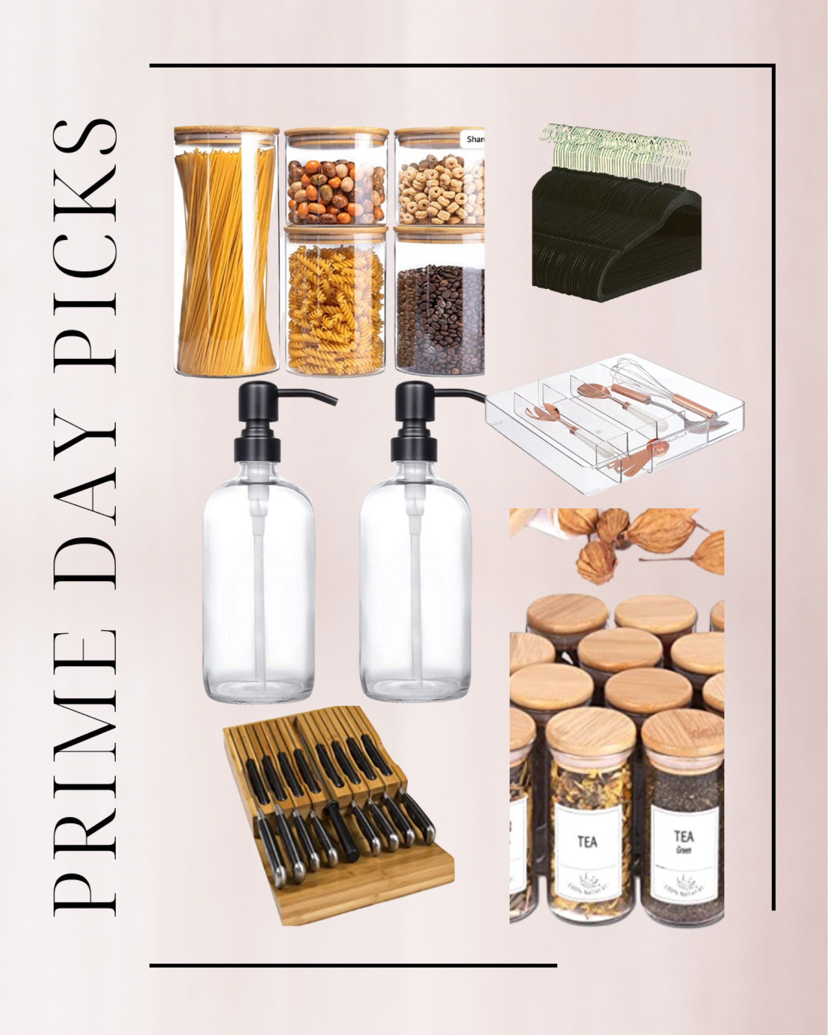 Prime day home organization, kitchen canisters, velvet hangers, drawer organizer, soap dispenser, spice bottles, knife organizer 

#LTKSeasonal #LTKhome #LTKunder100