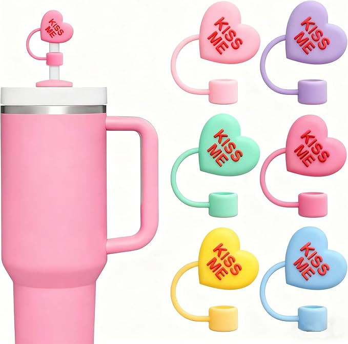 Whaline 6 Pcs Valentine's Day Conversation Heart Straw Cover Cap Reusable Silicone Straws Topper ... | Amazon (US)