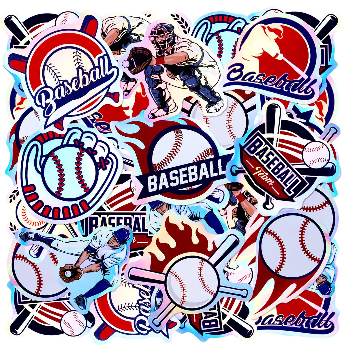 100pcs Holographic Baseball Waterproof Vinyl Stickers - Cool Baseball Decor & Party Favors for Go... | Amazon (US)