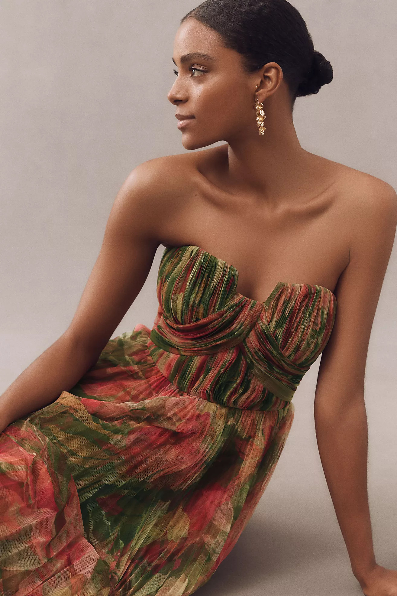 Hutch Corene Strapless Floral Tulle A-Line Midi Dress | Anthropologie (US)