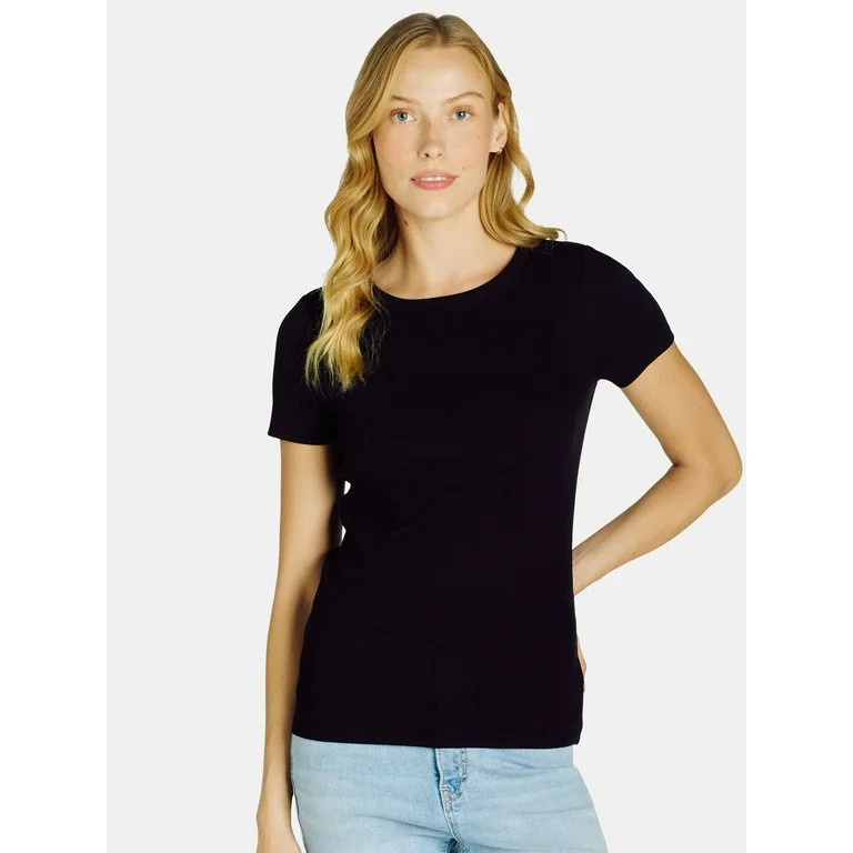Time and Tru Women's Short Sleeve Rib Tee - Walmart.com | Walmart (US)