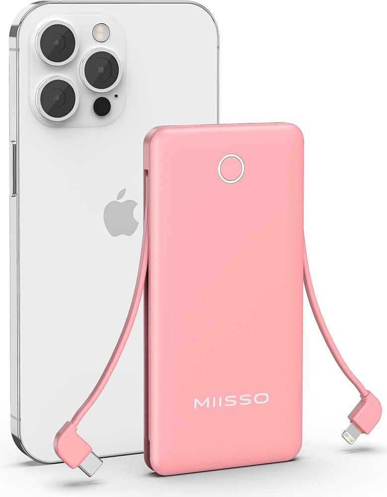 miisso 10000mAh Slim Portable Charger with Built in Cable, Power Bank Travel Charger External Bat... | Amazon (US)