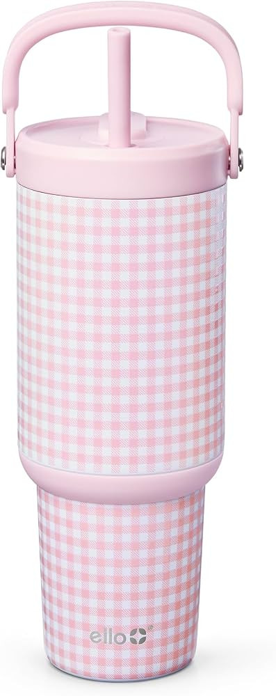 Ello Oasis Go+ 32oz Insulated Stainless Steel Tumbler with Straw, Pink Gingham | Amazon (US)