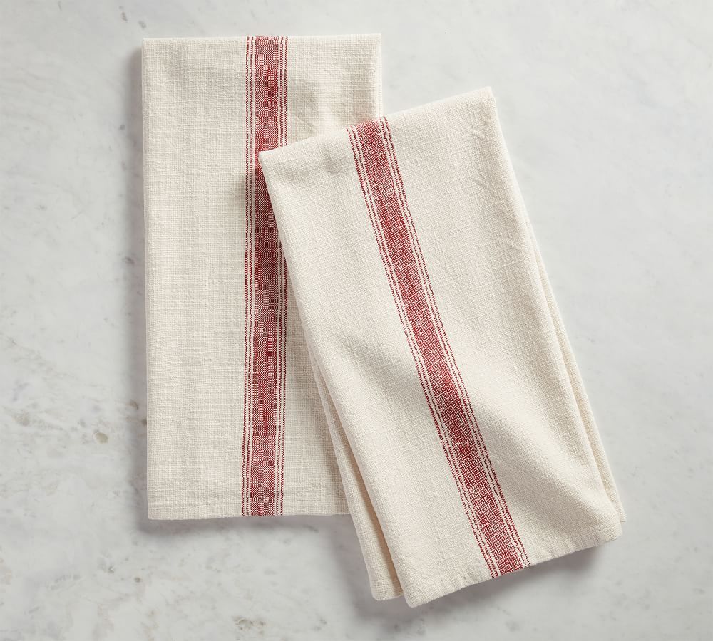 French Striped Organic Cotton Grain Sack Tea Towels - Set of 2 | Pottery Barn (US)
