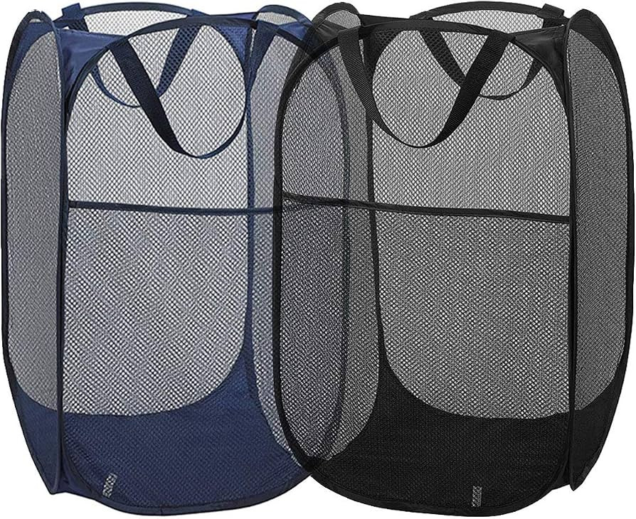 2 Packs Mesh Pop up Laundry Hamper (Black/Navy Blue) with Portable Durable Handles, Collapsible f... | Amazon (US)