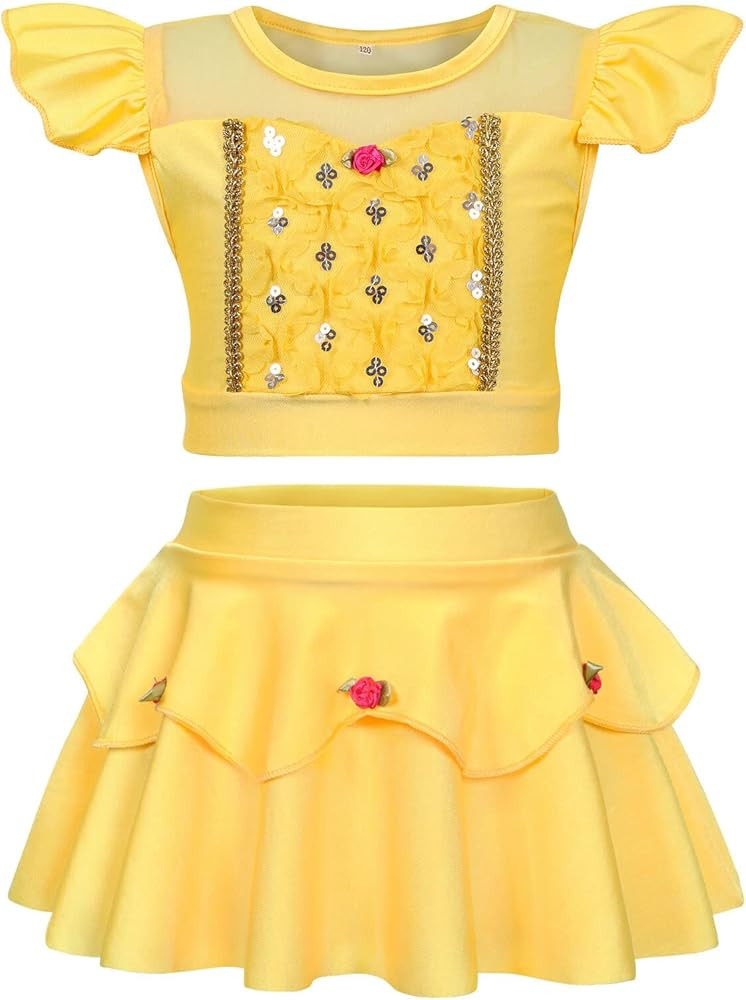 Jurebecia Girls Two Piece Swimsuit Princess Bikini Set Toddle Kids Ruffles Bathing Suit Role Play... | Amazon (US)