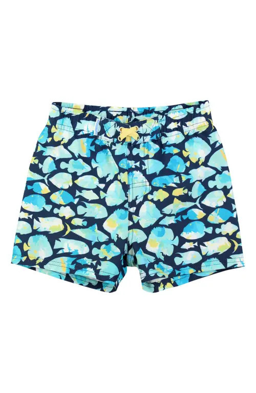 RuggedButts Kids' Fish Print Swim Trunks in Fish Friends at Nordstrom, Size 5 | Nordstrom