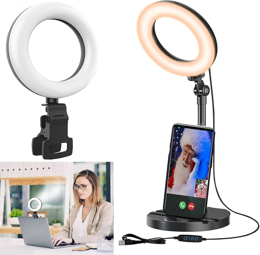 Desk Ring Light with Stand, Amcuke Ring Light with Clip 10W 3000K-6500K Dimmable Travel Desktop L... | Amazon (CA)