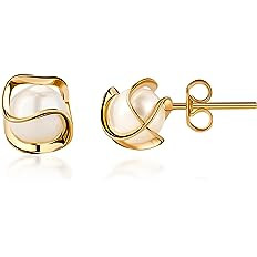 Barzel 18K Gold Plated Caged Pearl Stud Earrings - Made In Brazil | Amazon (US)