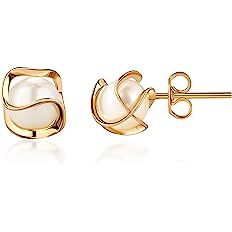 Barzel 18K Gold Plated Caged Pearl Stud Earrings - Made In Brazil | Amazon (US)